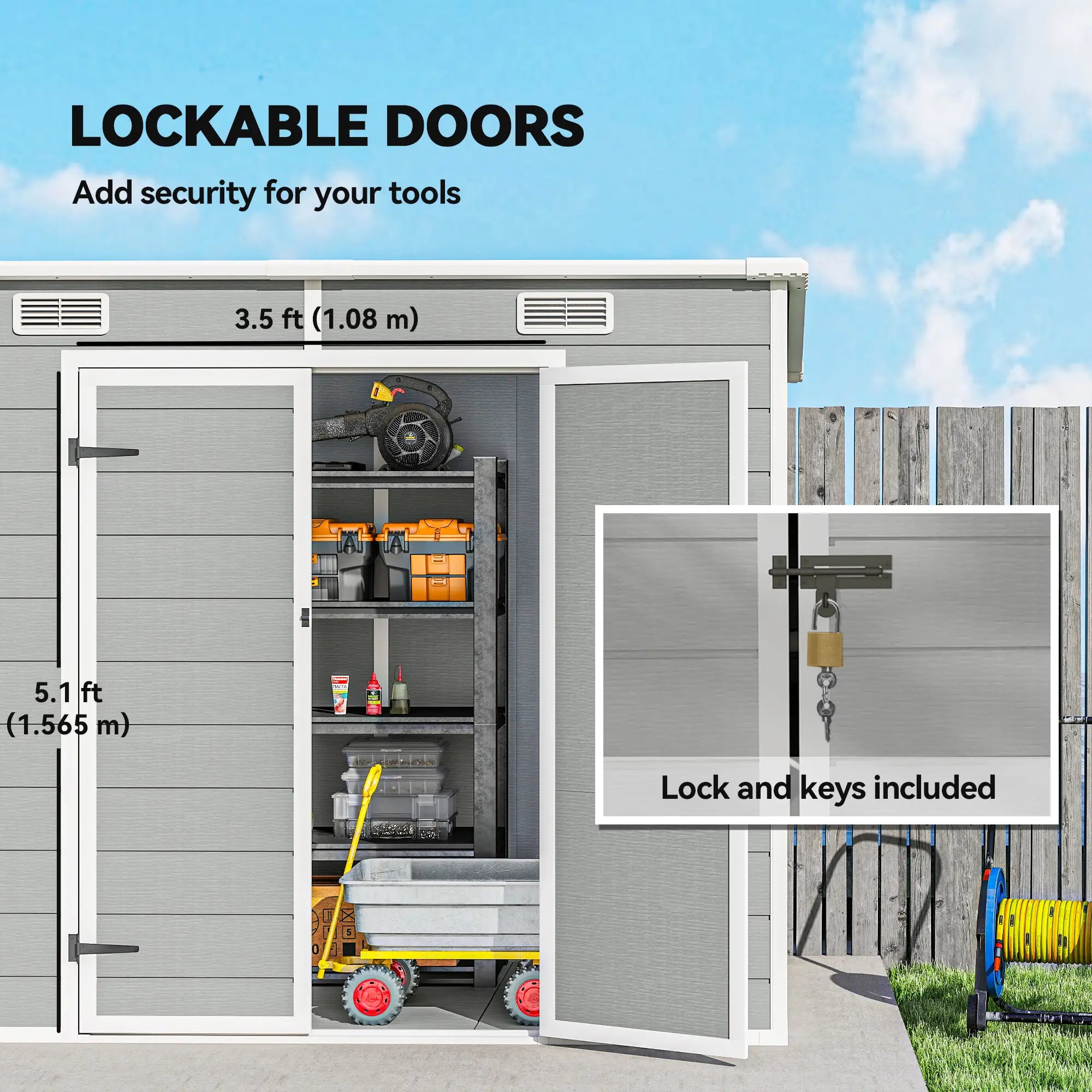 8' x 4' Resin Outdoor Storage Shed, Window, Lockable Doors, Light Grey Sheds at Gallery Canada