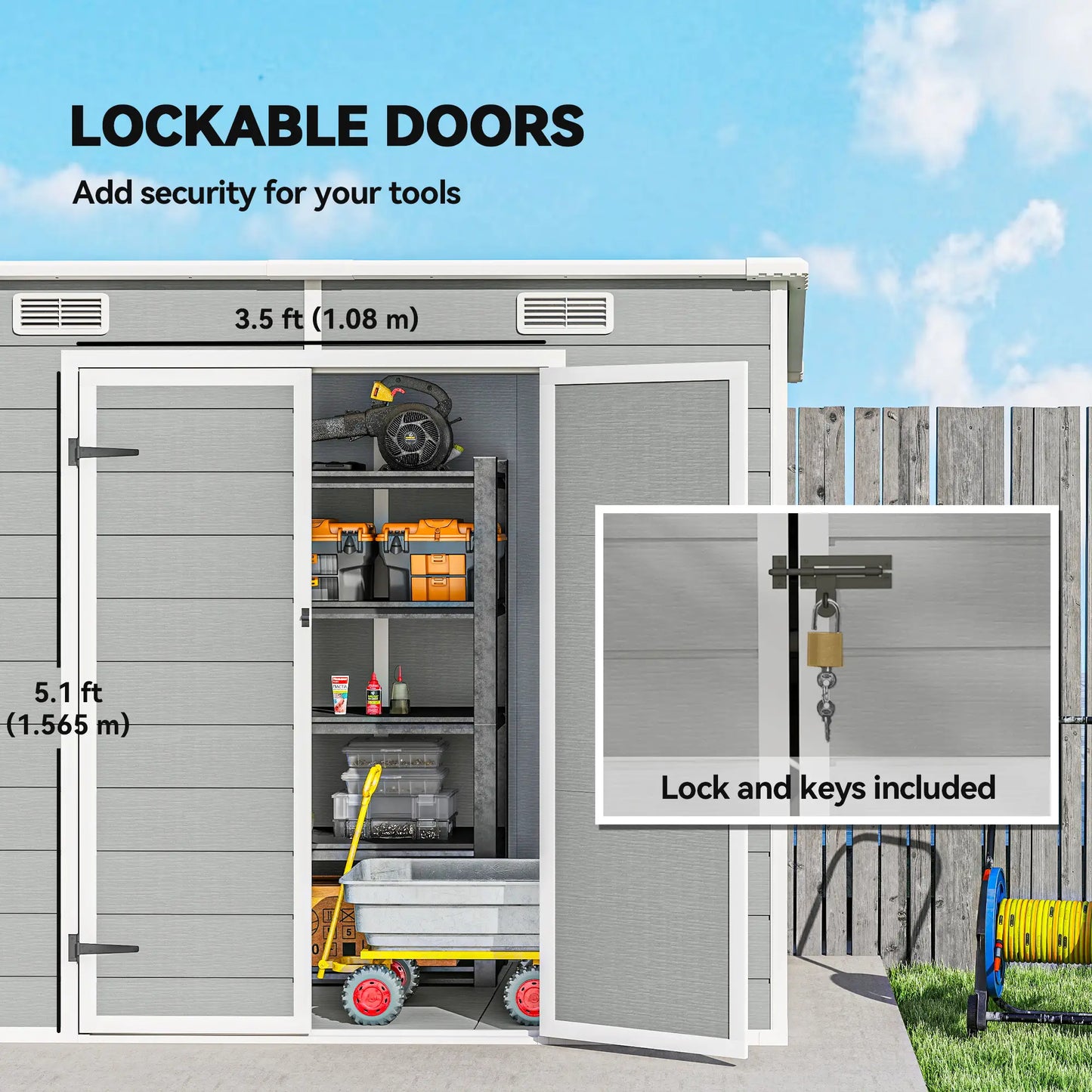 8' x 4' Resin Outdoor Storage Shed, Window, Lockable Doors, Light Grey Sheds at Gallery Canada