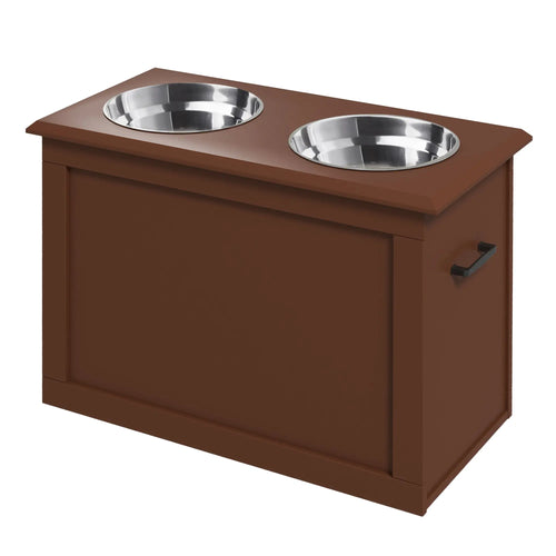 Elevated Dog Bowls with Storage, 2 Stainless Steel, Large, Brown