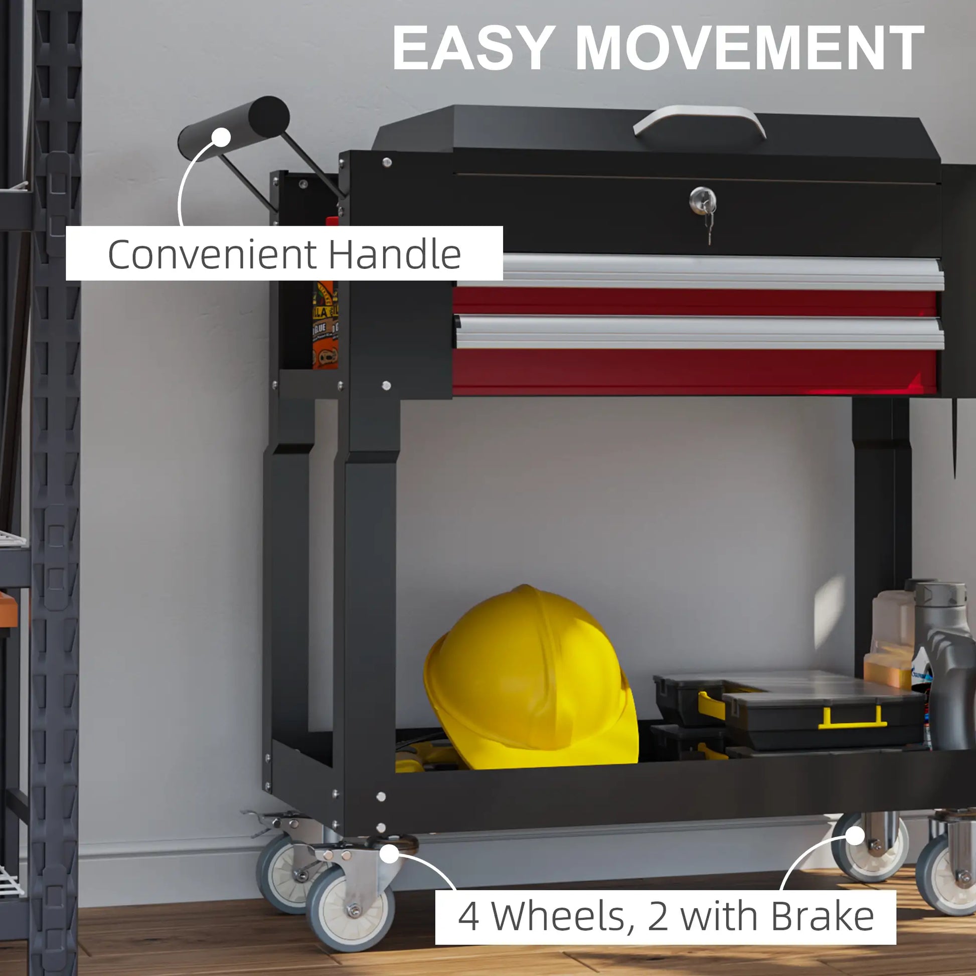 Tool Cart on Wheels, 2 Drawers, Lockable Flip Top, Black Tool Organizers at Gallery Canada