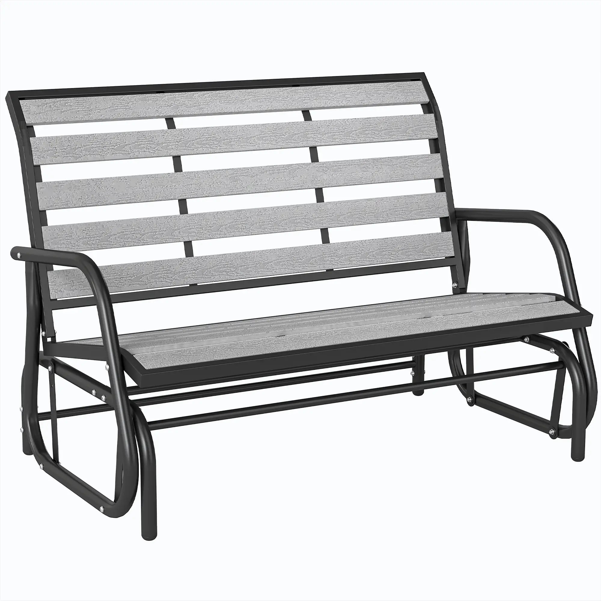 2 Person Outdoor Glider Bench, Steel Frame, Faux Wood Slats, Grey Outdoor Gliders at Gallery Canada