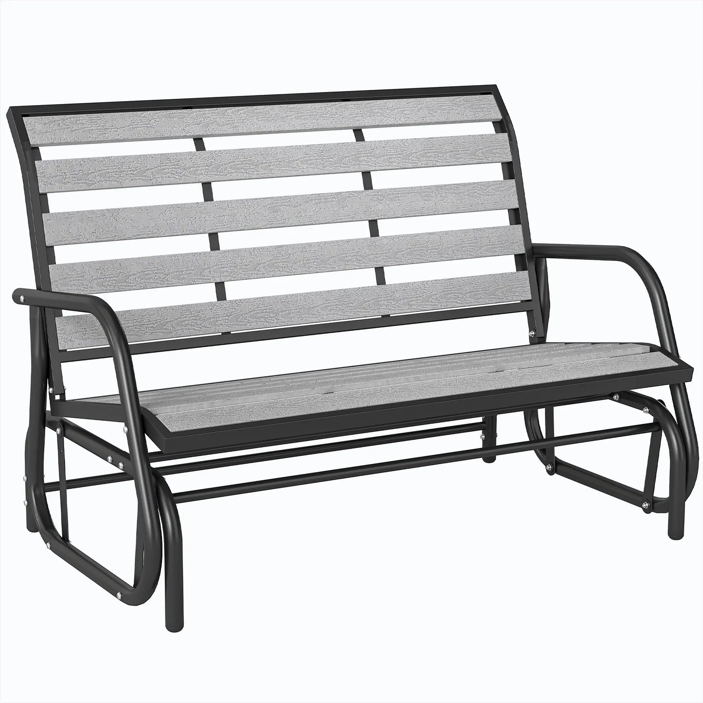 2 Person Outdoor Glider Bench, Steel Frame, Faux Wood Slats, Grey Outdoor Gliders at Gallery Canada