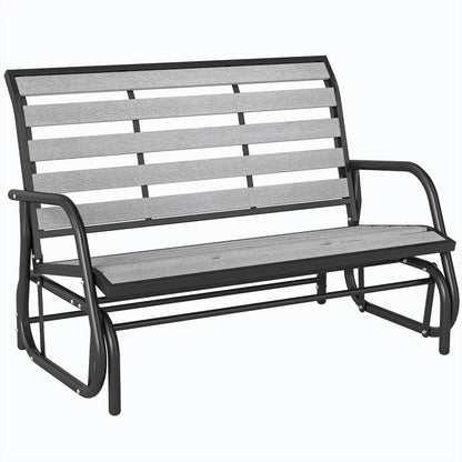 2 Person Outdoor Glider Bench, Steel Frame, Faux Wood Slats, Grey Outdoor Gliders at Gallery Canada