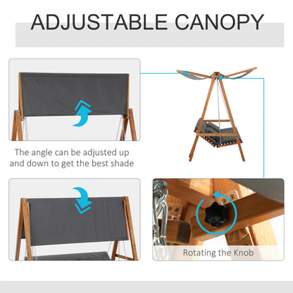 3 Seater Patio Swing Chair, Convertible Cushioned Porch Swing Bed with Canopy, Wood Frame Patio Swings with Stand at Gallery Canada