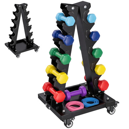 5-Tier Dumbbell Rack, A-Frame Weight Stand with Tray and Wheels, 264 LBS, Black Dumbbells & Barbells at Gallery Canada