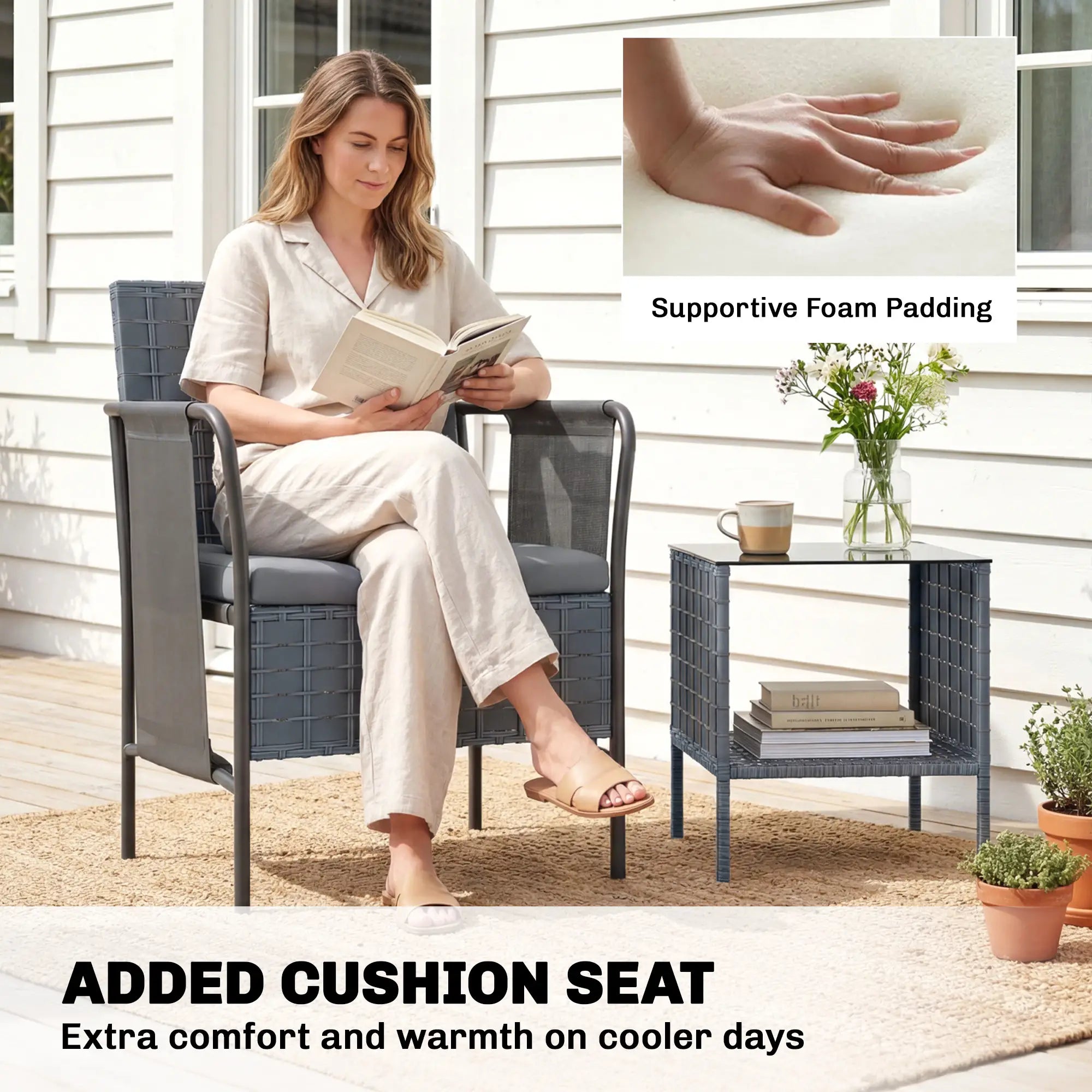 3 Piece Wicker Patio Furniture Set, Outdoor Bistro, Grey Bistro Sets at Gallery Canada