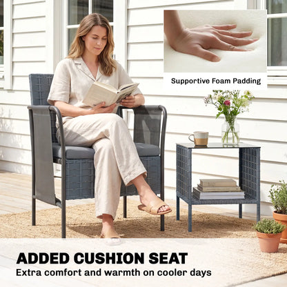 3 Piece Wicker Patio Furniture Set, Outdoor Bistro, Grey Bistro Sets at Gallery Canada