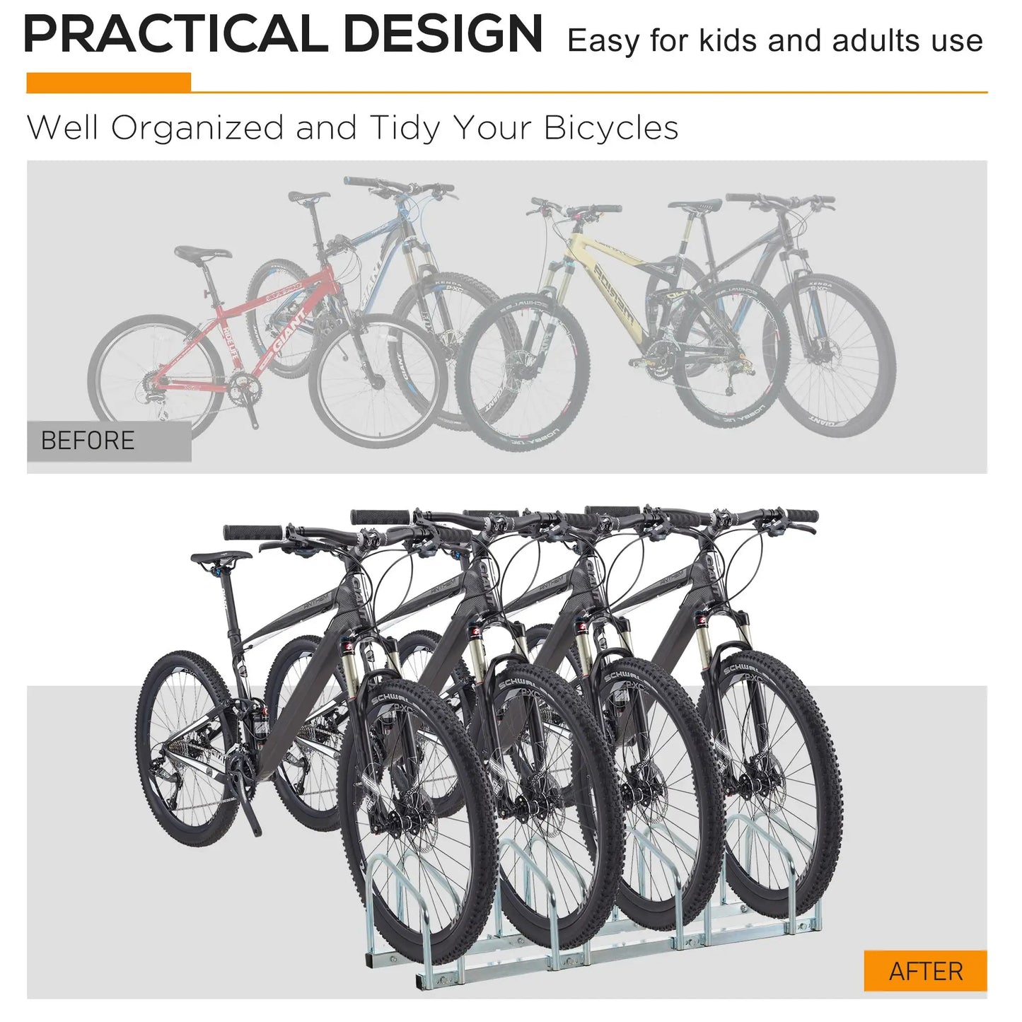 4-Bike Floor Parking Rack, Cycling Storage Stand, Garage Organizer, Silver Bike Parking Stands at Gallery Canada