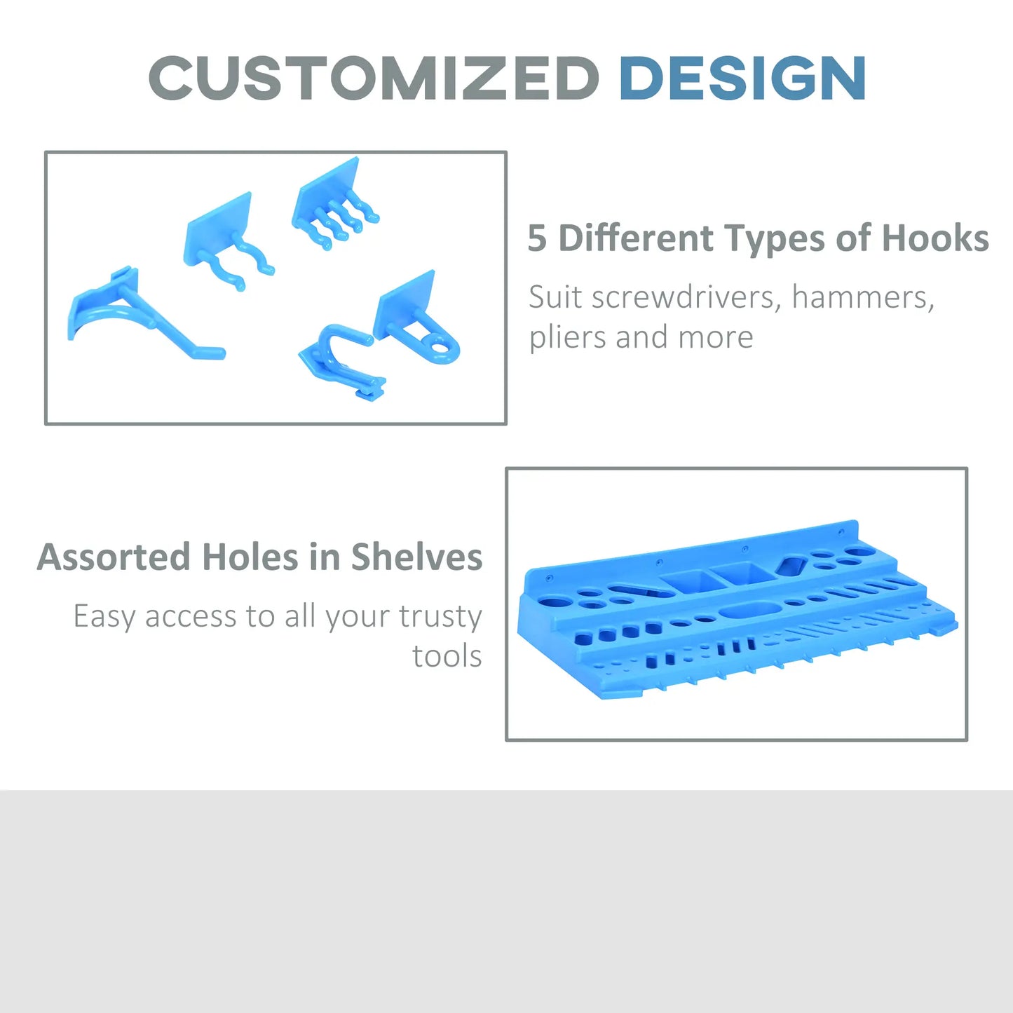 54 Piece Pegboard Shelf Tool Organizer, Wall Mounted, 50 Hooks, Blue Tool Organizers at Gallery Canada
