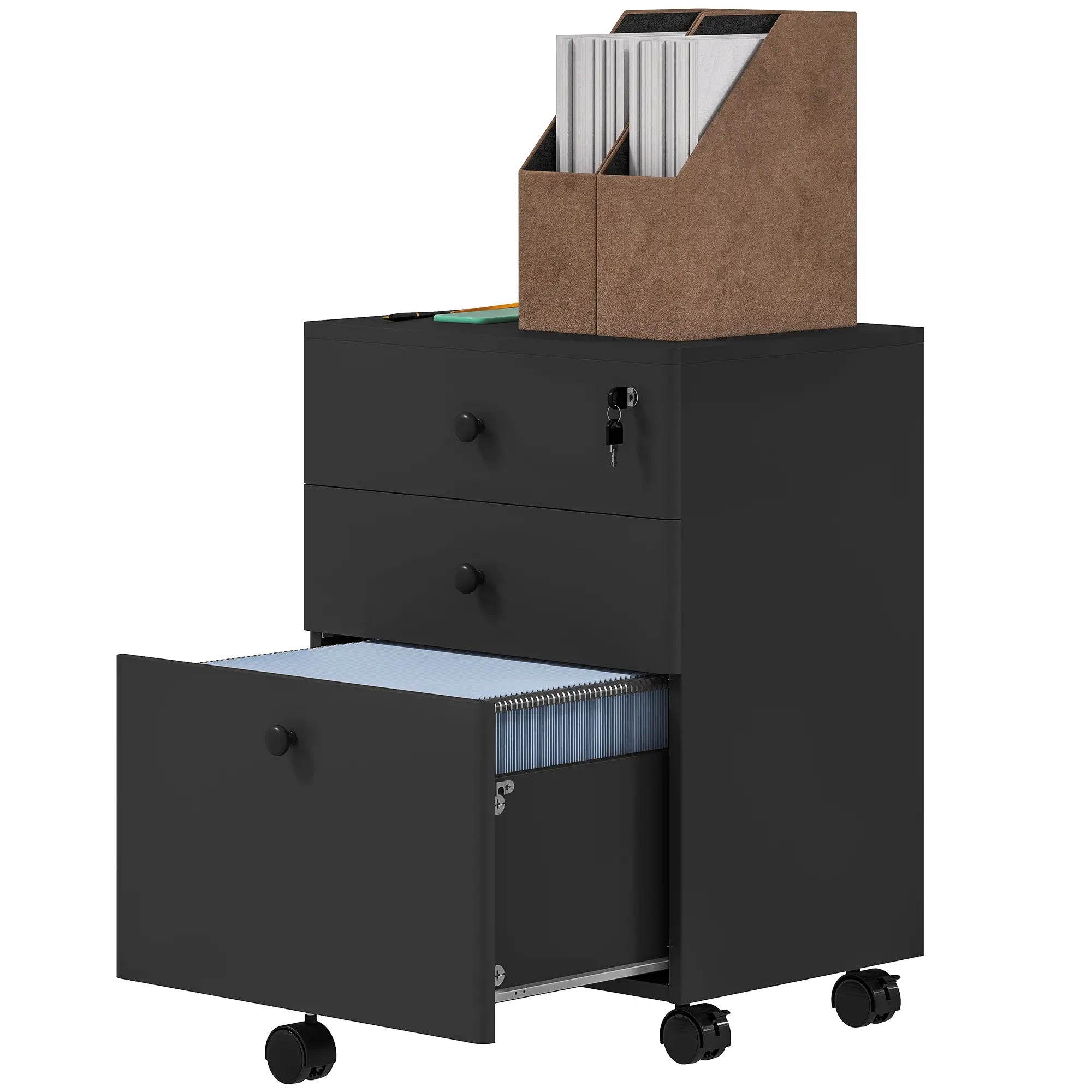 3-Drawer Small Filing Cabinet with Lock, Vertical Office Storage, Black Office Cabinets & Cupboards Black at Gallery Canada