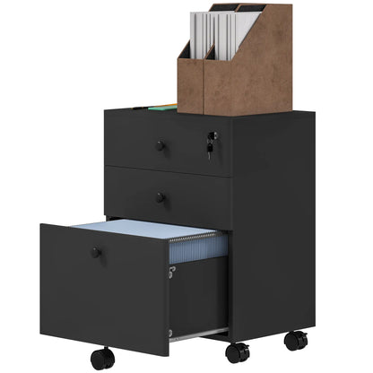 3-Drawer Small Filing Cabinet with Lock, Vertical Office Storage, Black Office Cabinets & Cupboards Black at Gallery Canada
