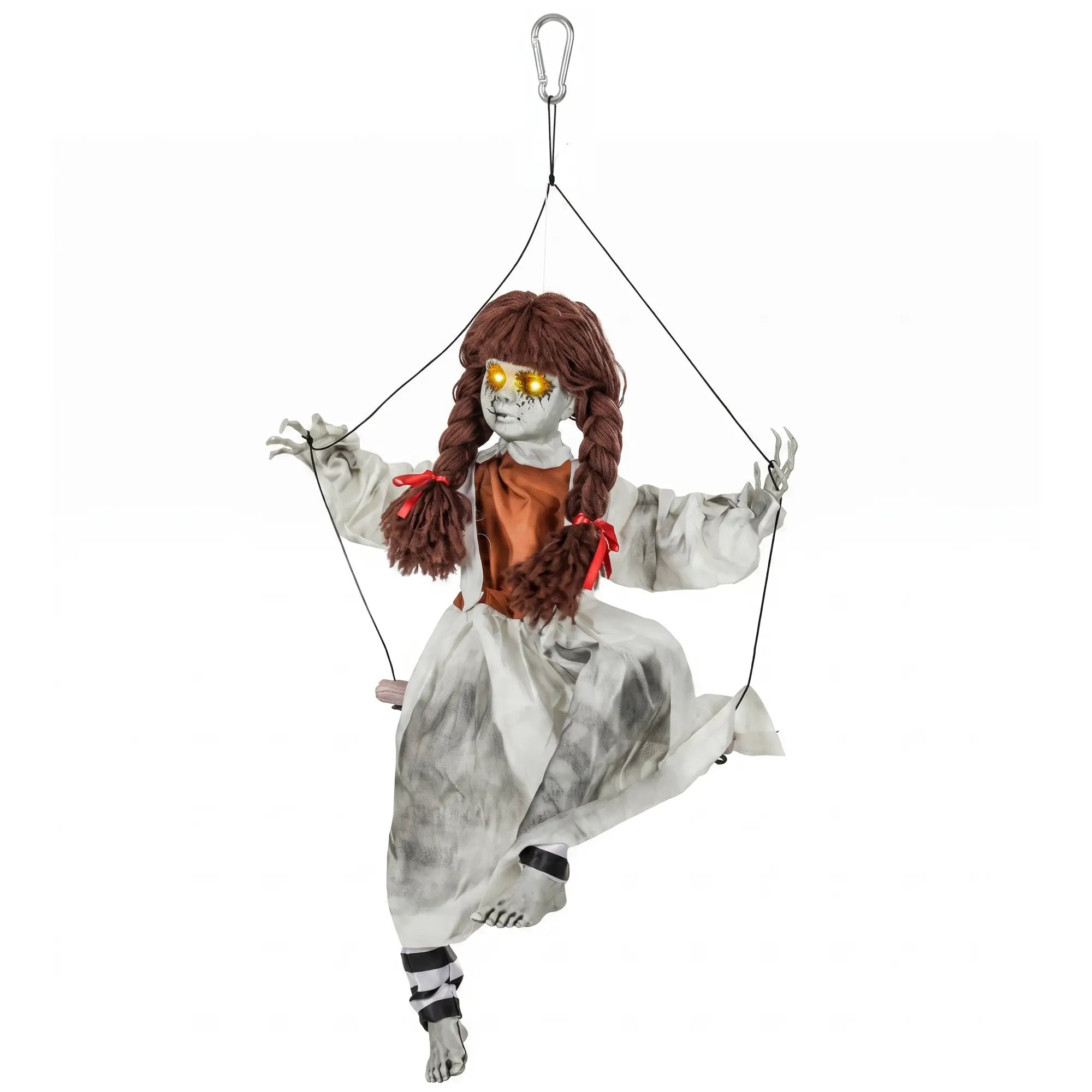 Halloween Animated Creepy Girl Swing, Light-Up Eyes, Sound Halloween Decorations Red-Brown, Cream White at Gallery Canada