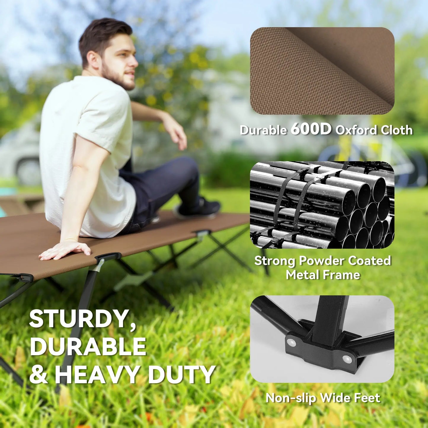 76" Two Person Folding Camping Cot, Portable Military Bed, Khaki Camping Cots at Gallery Canada