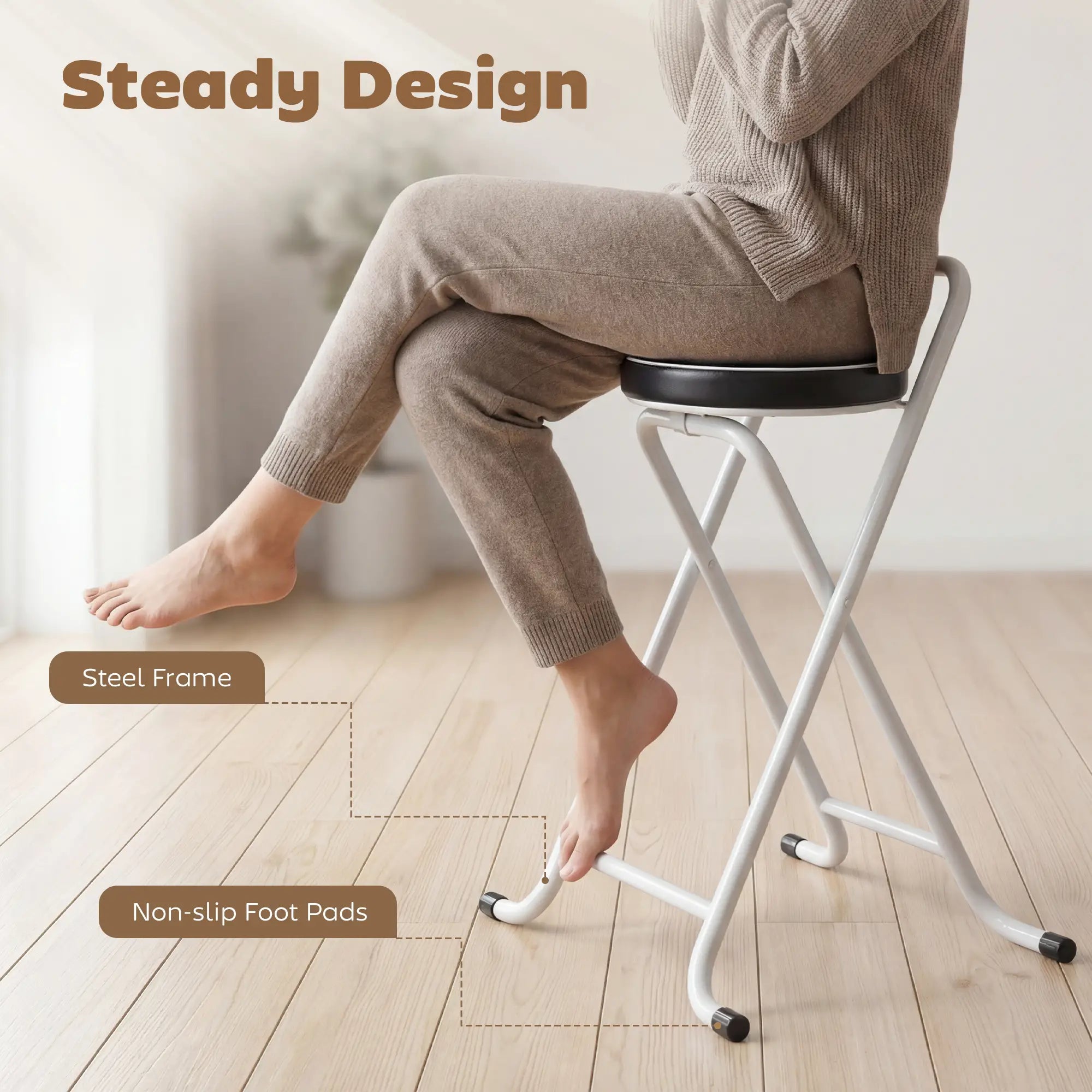 Foldable Bar Stools Set Of 2, PU Cushioned Seat, Footrest, Black Bar Stools at Gallery Canada