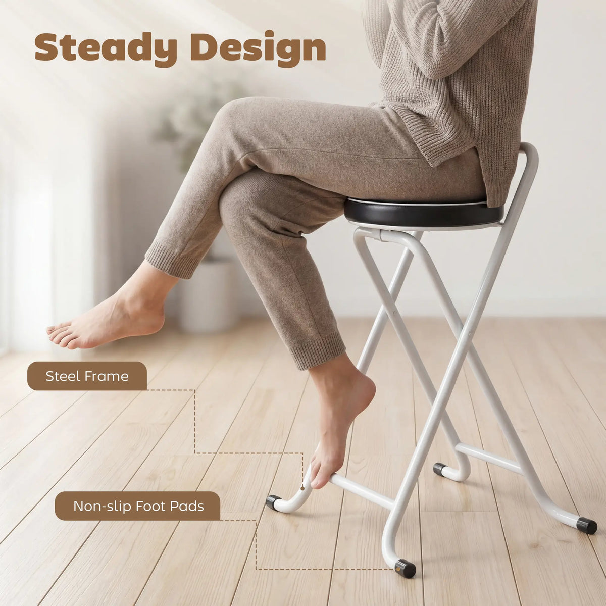 Foldable Bar Stools Set Of 2, PU Cushioned Seat, Footrest, Black Bar Stools at Gallery Canada