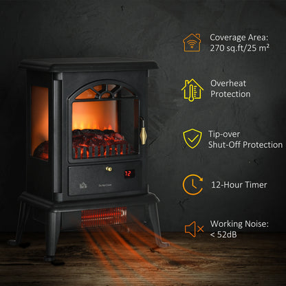 22 Infrared Electric Fireplace Stove, Freestanding Heater, 3D Flame, Adjustable Temp, Timer, 1000W/1500W, Black Electric Fireplaces at Gallery Canada