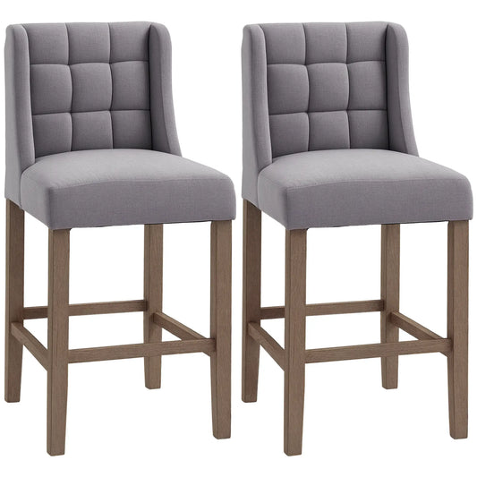Modern Tufted Upholstered Counter Stools, Set of 2, Kitchen, Grey Bar Stools Grey at Gallery Canada