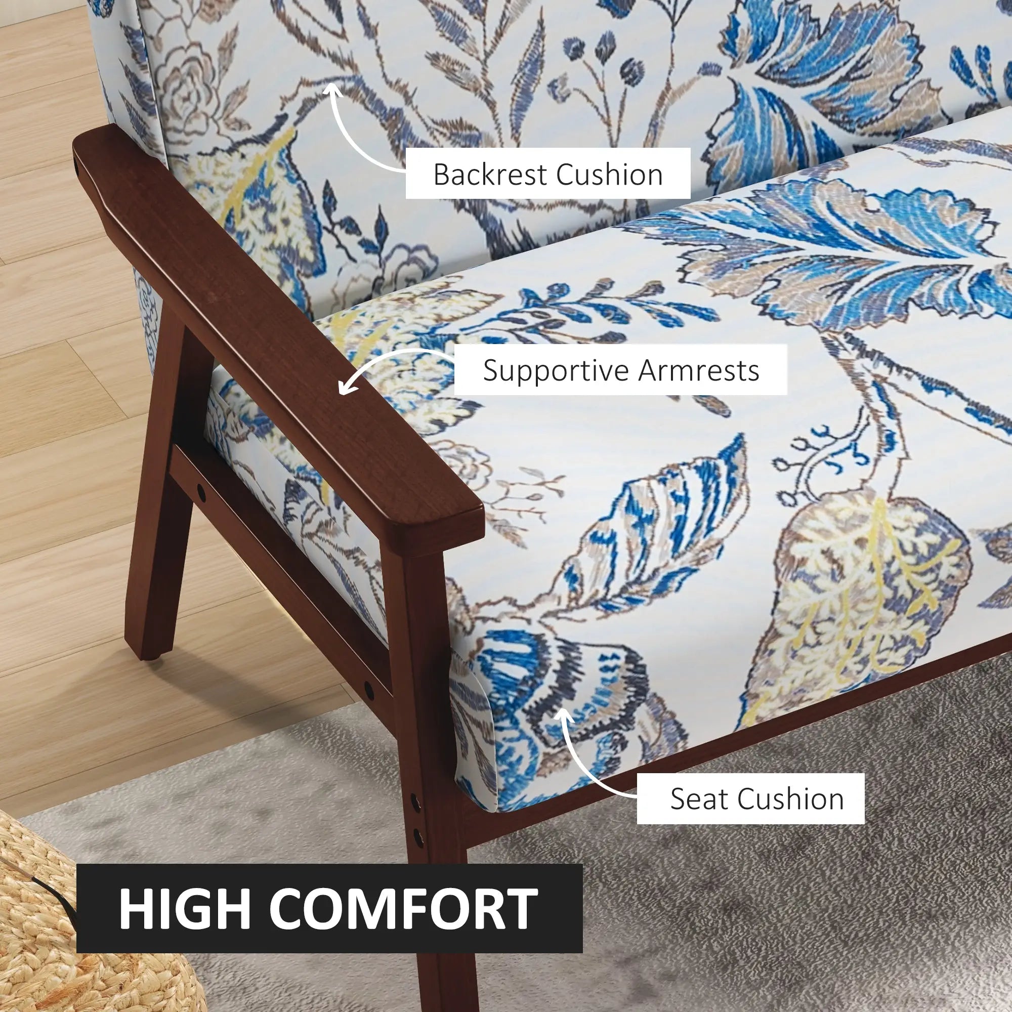 Compact Loveseat Sofa, Linen Fabric, Rubber Wood Legs, Multicolour 2-Seater Sofas at Gallery Canada