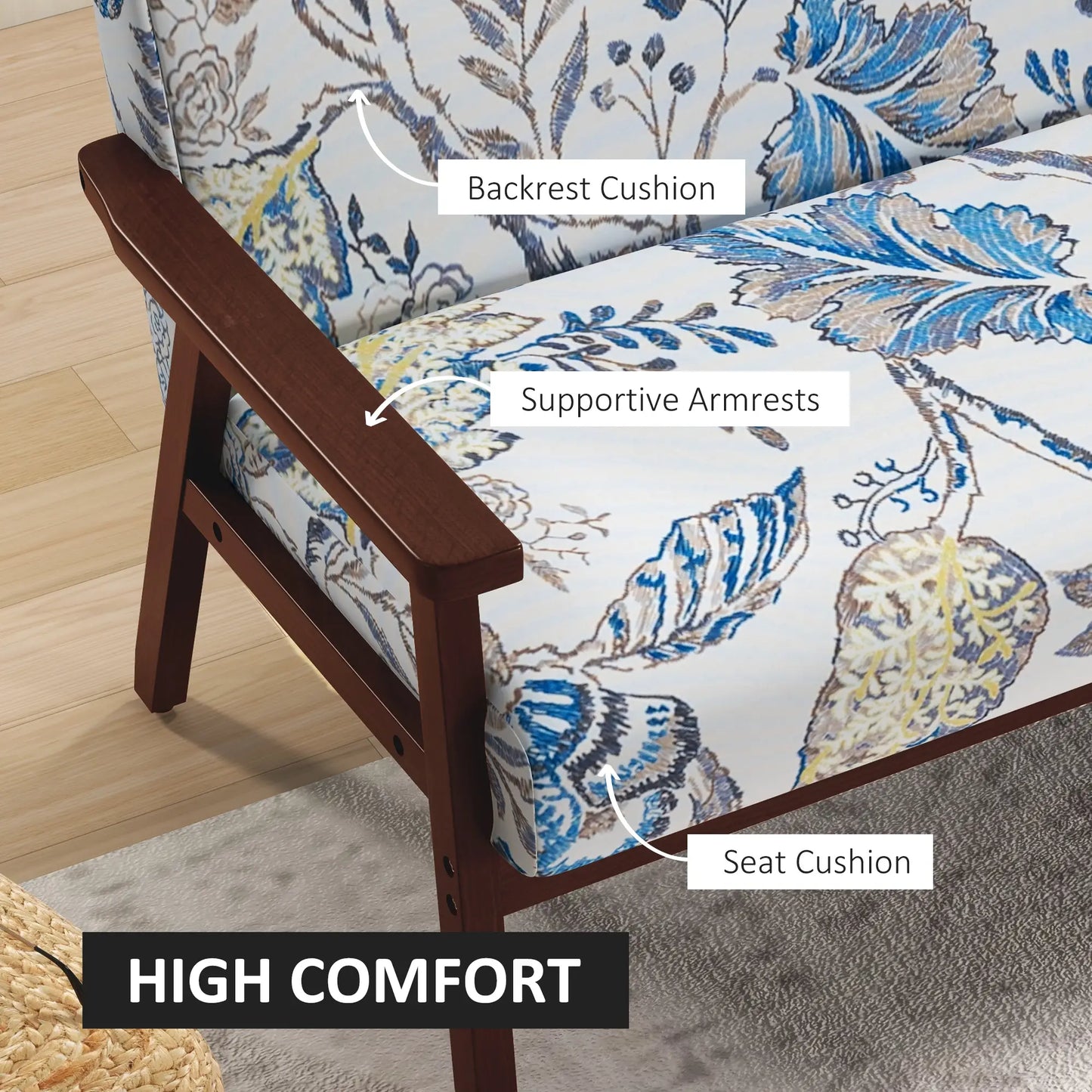 Compact Loveseat Sofa, Linen Fabric, Rubber Wood Legs, Multicolour 2-Seater Sofas at Gallery Canada