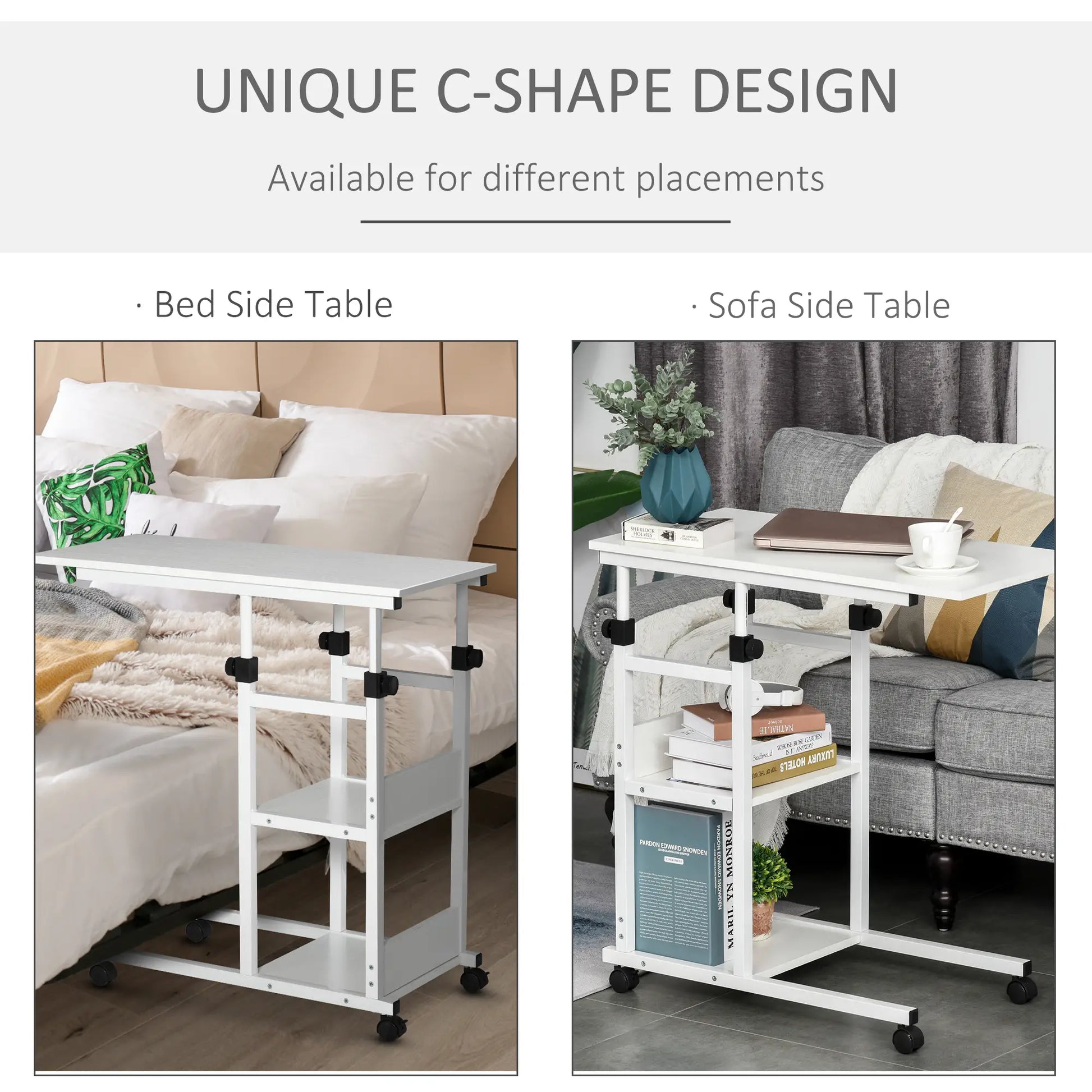 Mobile Standing Desk, Adjustable Height 31.5 inch, White Side Tables at Gallery Canada