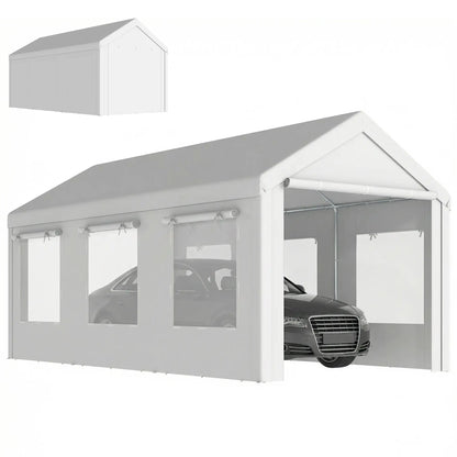 10' x 20' Heavy Duty Carport, Adjustable Garage Canopy Tent, White Car Shelters White at Gallery Canada