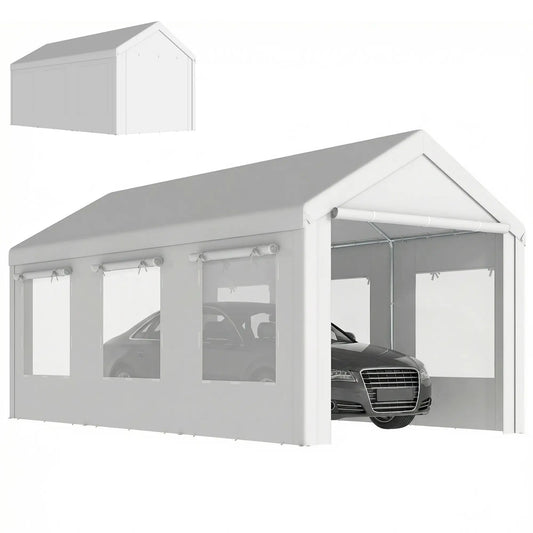 10' x 20' Heavy Duty Carport, Adjustable Garage Canopy Tent, White Car Shelters White at Gallery Canada