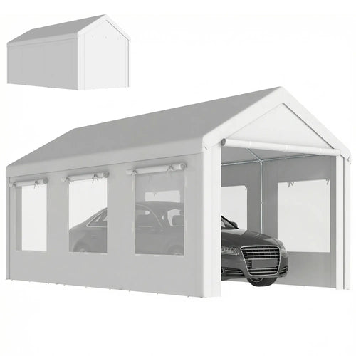 10' x 20' Heavy Duty Carport, Adjustable Garage Canopy Tent, White