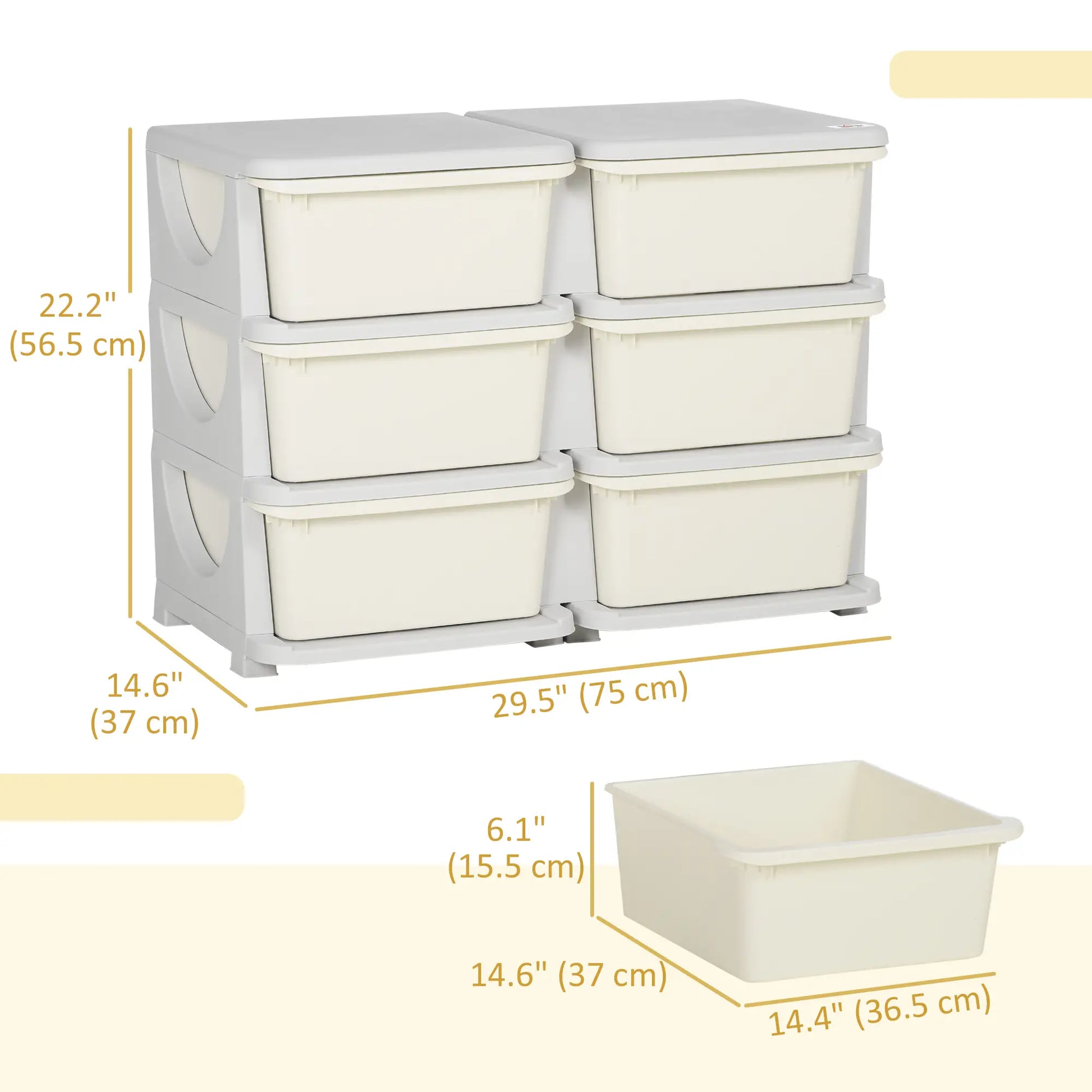 3 Tier Kids Toy Organizer, 6 Plastic Drawers, Cream White Baby & Kids Storage at Gallery Canada