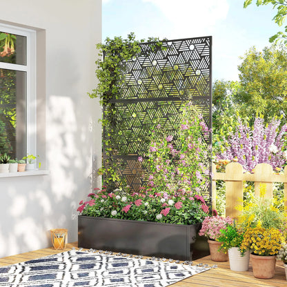Metal Planter Box With Trellis, 70" Tall Raised Garden Bed, Hexagon Line Cut-Out Galvanized Planter Boxes at Gallery Canada