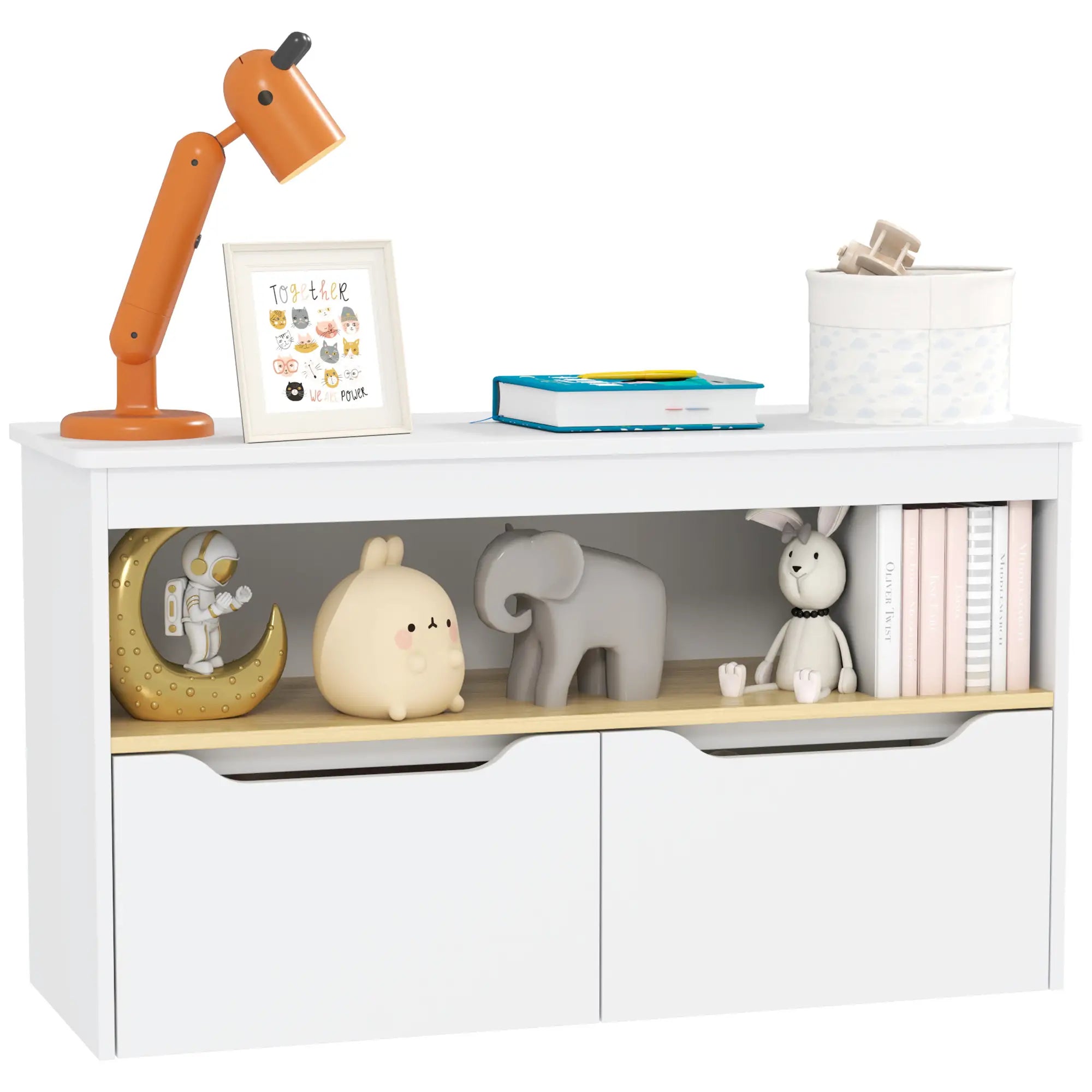Kids Bookshelf with 2 Drawers, Large Tabletop Shelf, White Baby & Kids Storage at Gallery Canada