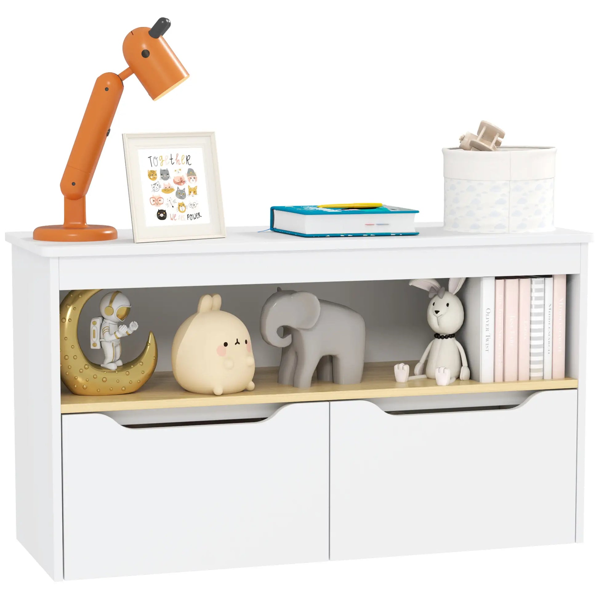 Kids Bookshelf with 2 Drawers, Large Tabletop Shelf, White Baby & Kids Storage at Gallery Canada