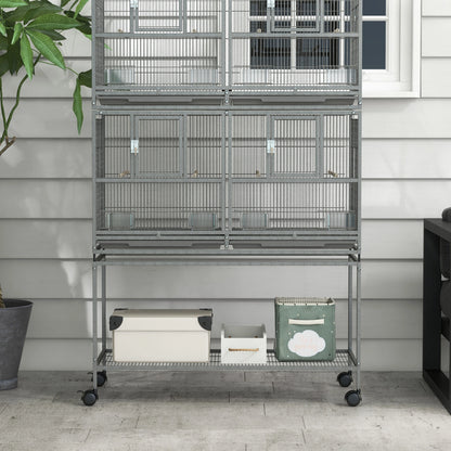 61"H Divided Breeder Bird Cage, Rolling Stand, Removable Tray, Dark Grey Bird Cages at Gallery Canada