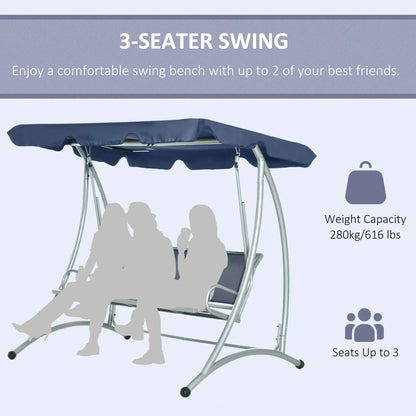 3-Seater Outdoor Swing Bench, Adjustable Canopy, Dark Blue Porch Swings with Canopy at Gallery Canada
