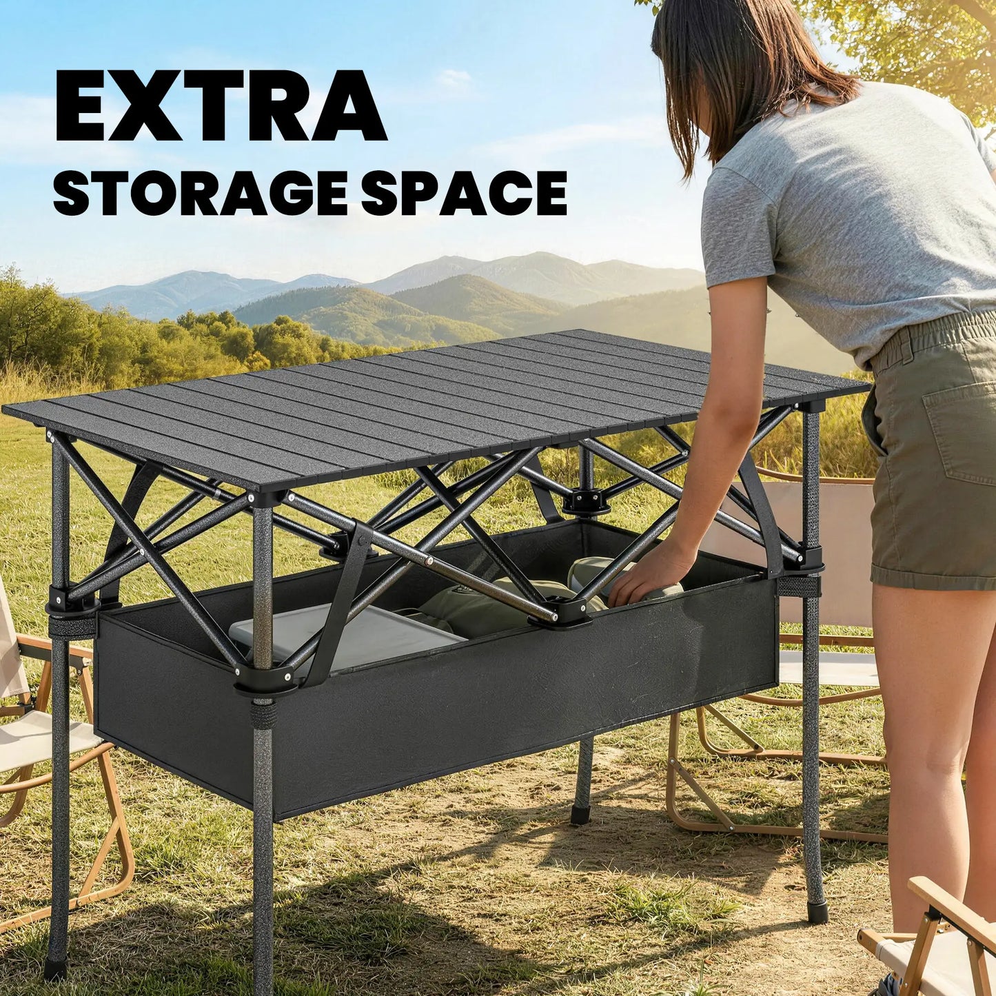 3ft Folding Camping Table, With Mesh Storage Net, Black Picnic Tables & Camping Chairs at Gallery Canada