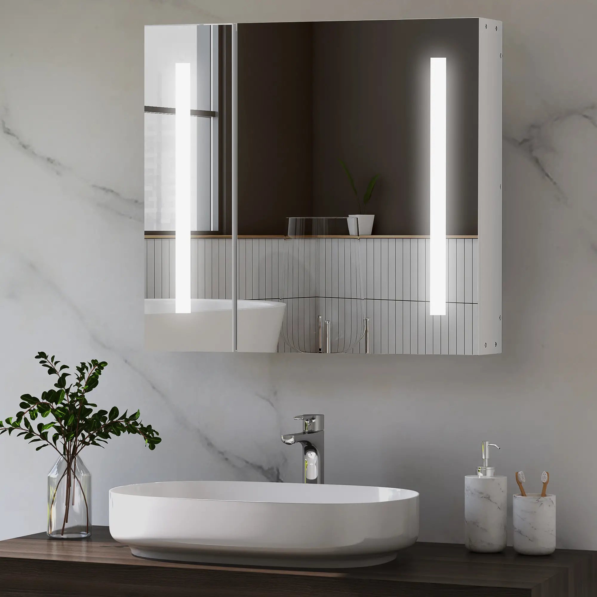 LED Medicine Cabinet with Mirror, 27.5
