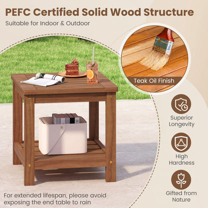 2-Tier Outdoor Side Table with Storage Shelf for Patio, Natural Patio Coffee Tables at Gallery Canada