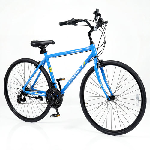 700C Hybrid Bike, 18-Speed Shimano Drivetrain, Phone Holder, Blue