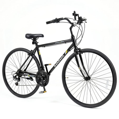 700C Hybrid Bike, 18-Speed Shimano Drivetrain, Phone Holder, Black