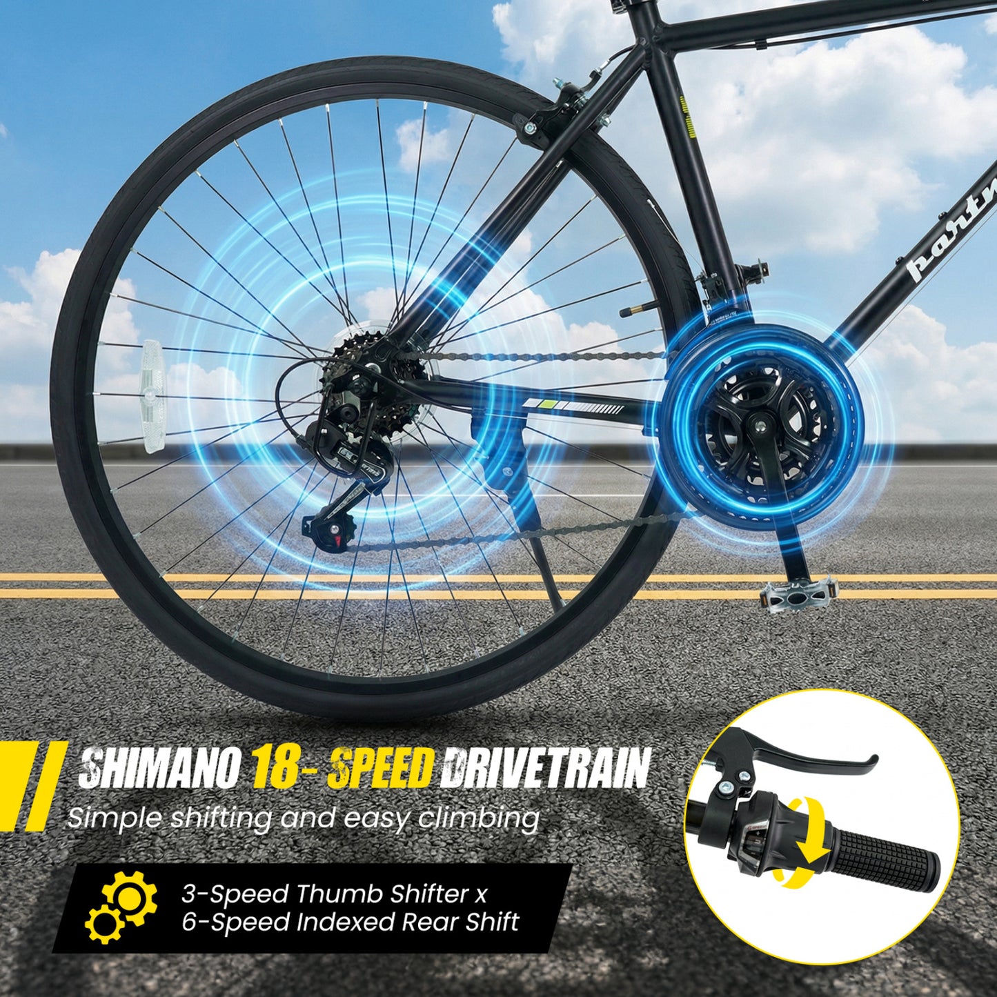 700C Hybrid Bike, 18-Speed Shimano Drivetrain, Phone Holder, Black Kids Bike at Gallery Canada