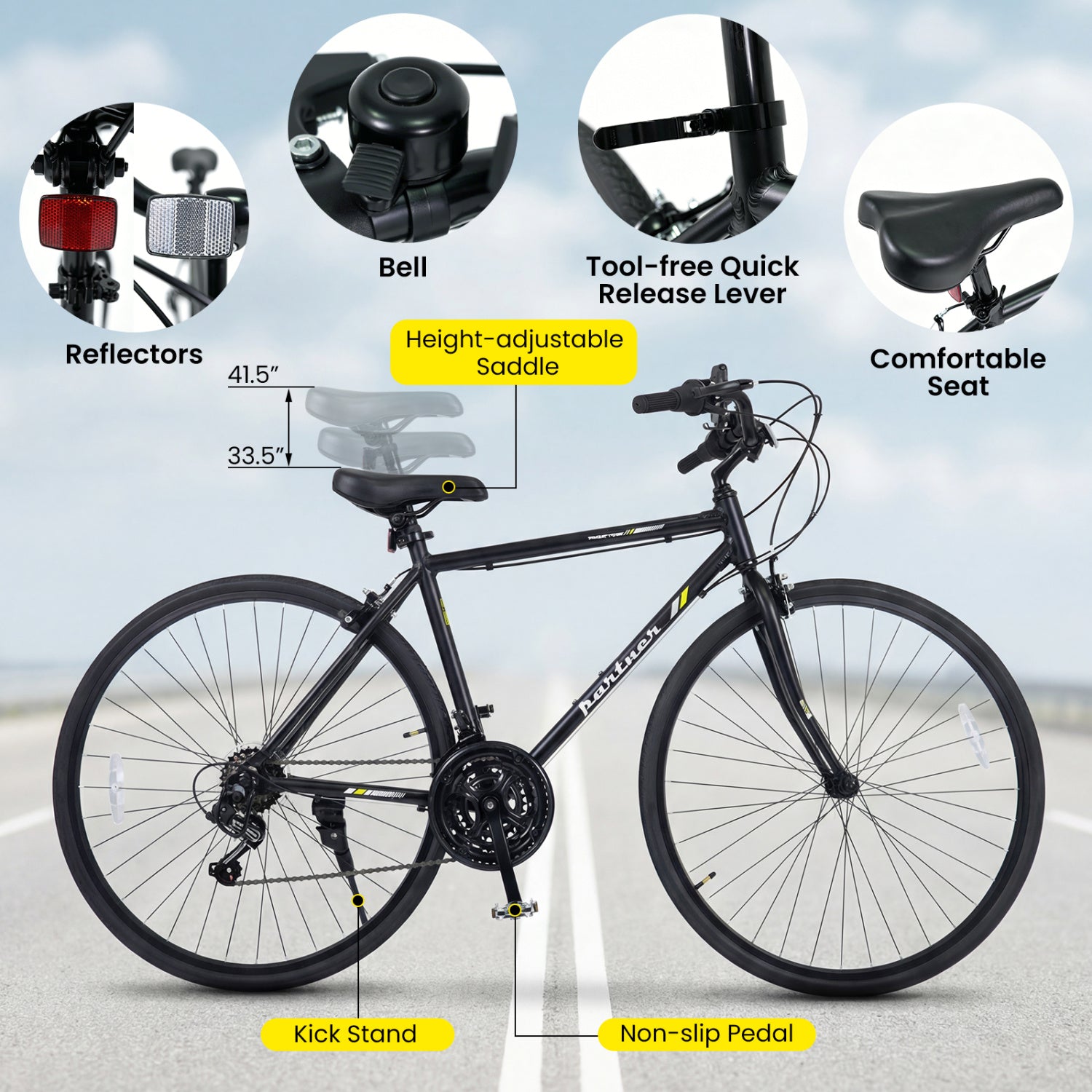 700C Hybrid Bike, 18-Speed Shimano Drivetrain, Phone Holder, Black Kids Bike at Gallery Canada