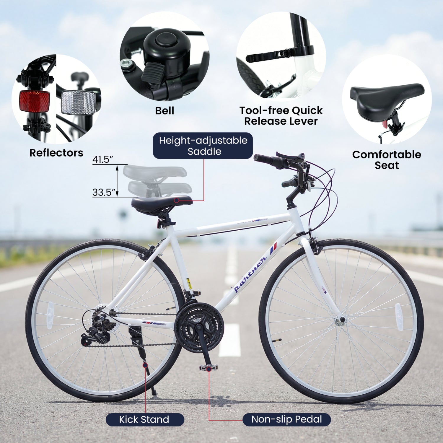 700C Adult Hybrid Bike, 18-Speed Shimano, White Kids Bike at Gallery Canada