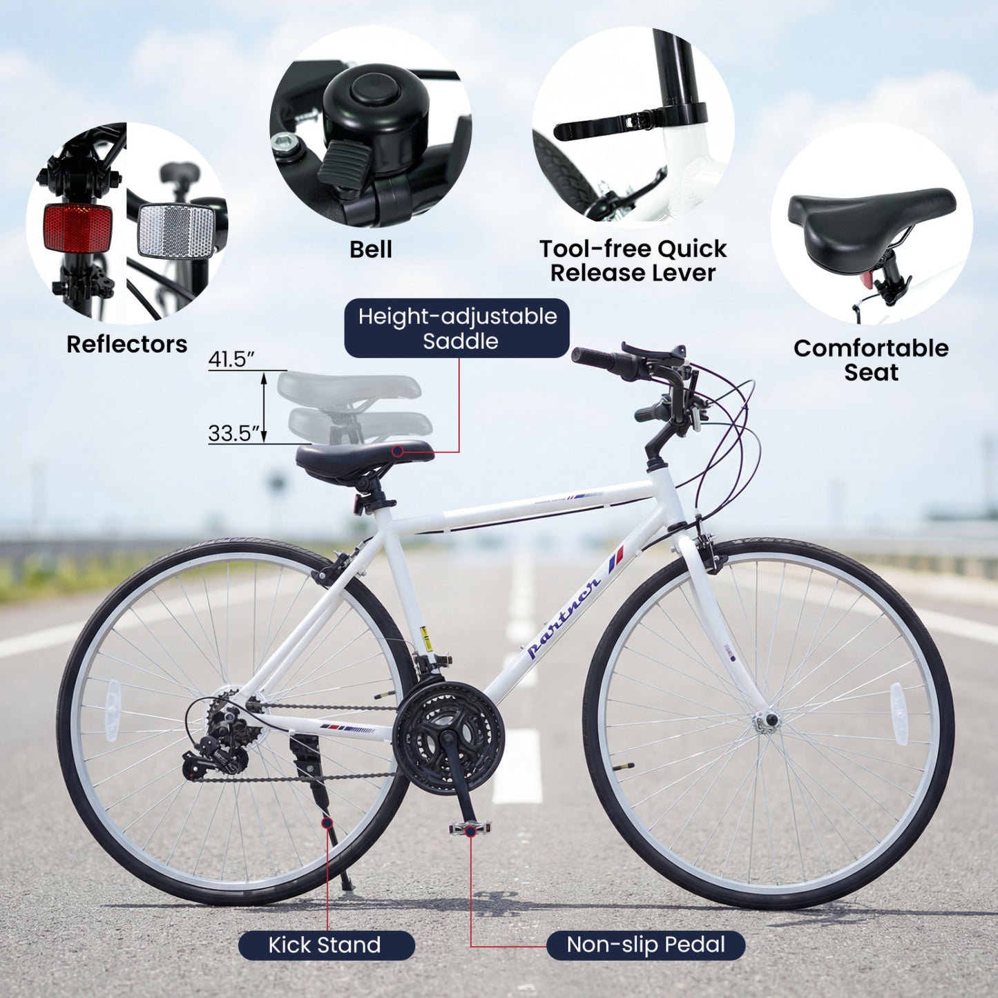 700C Adult Hybrid Bike, 18-Speed Shimano, White Kids Bike at Gallery Canada