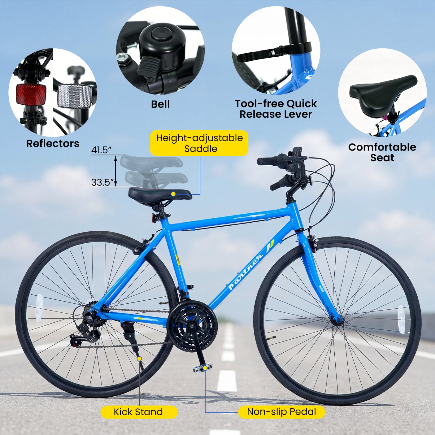 700C Hybrid Bike, 18-Speed Shimano Drivetrain, Phone Holder, Blue Kids Bike at Gallery Canada