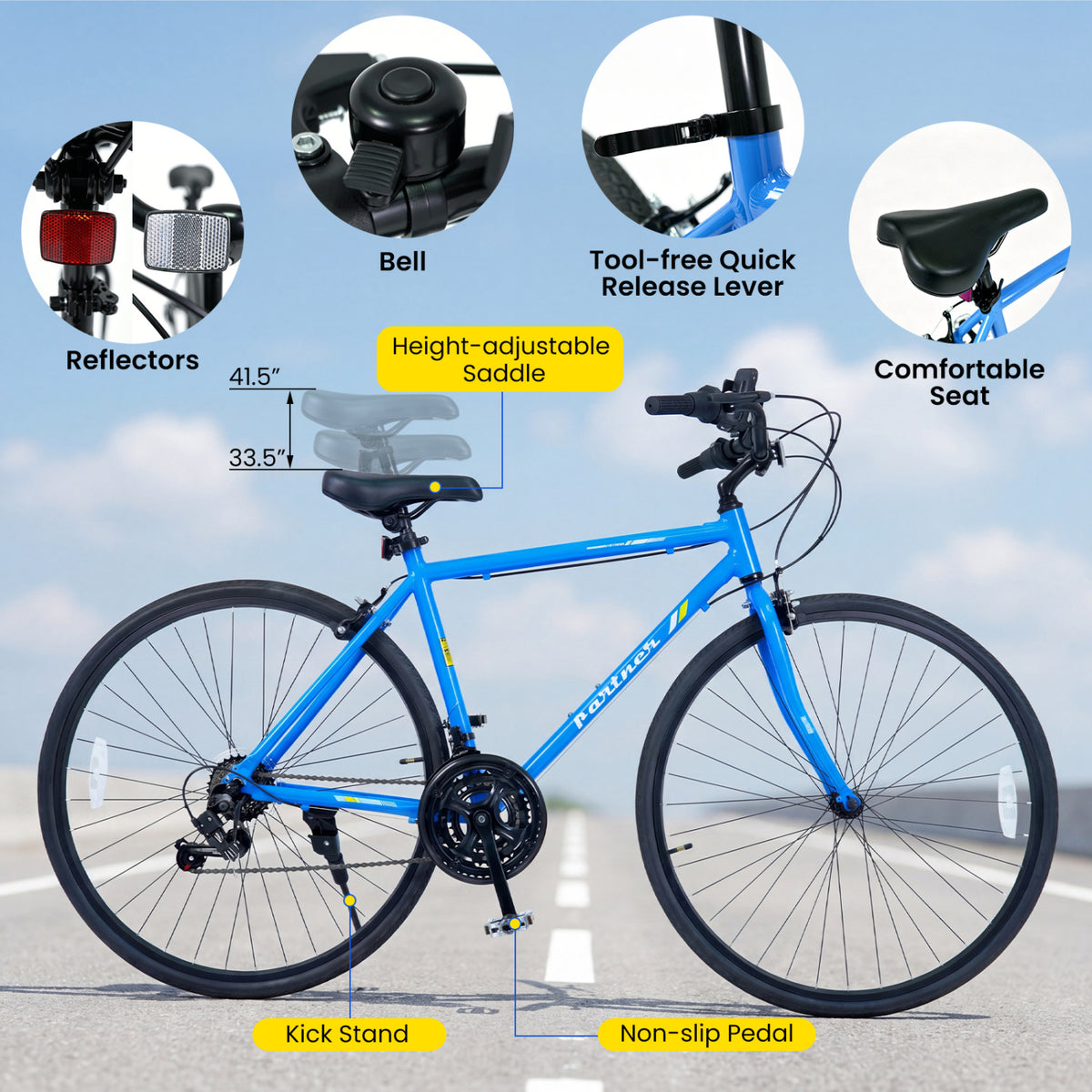 700C Hybrid Bike, 18-Speed Shimano Drivetrain, Phone Holder, Blue Kids Bike at Gallery Canada
