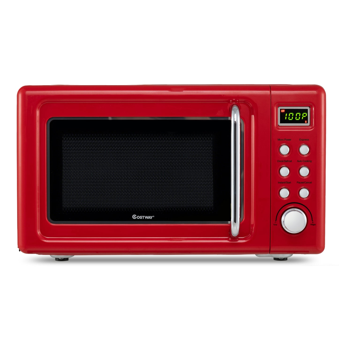 700W Retro Countertop Microwave Oven with 5 Micro Power and Auto Cooking Function-Light Red, Black & Red