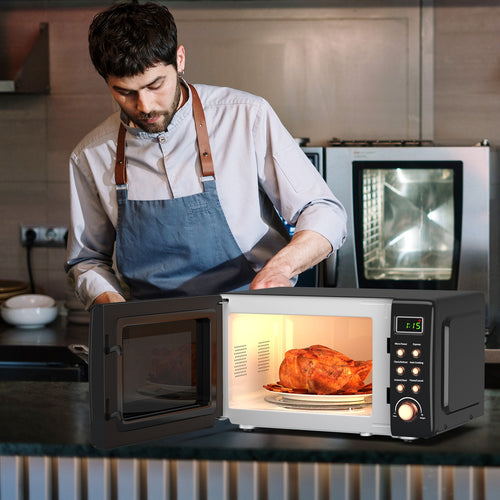 700W Retro Microwave Oven, 5 Micro Power, Auto Cooking, Golden