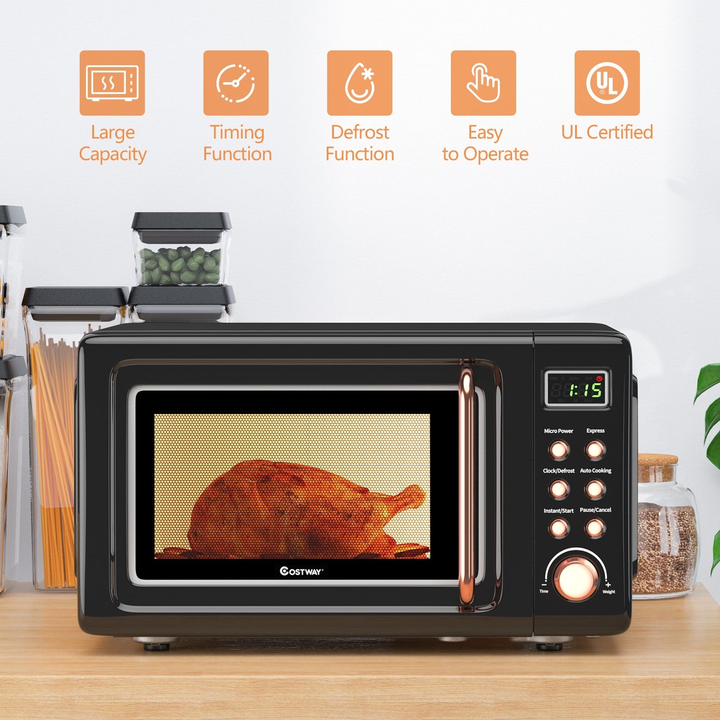 700W Retro Microwave Oven, 5 Micro Power, Auto Cooking, Golden Toaster Ovens at Gallery Canada
