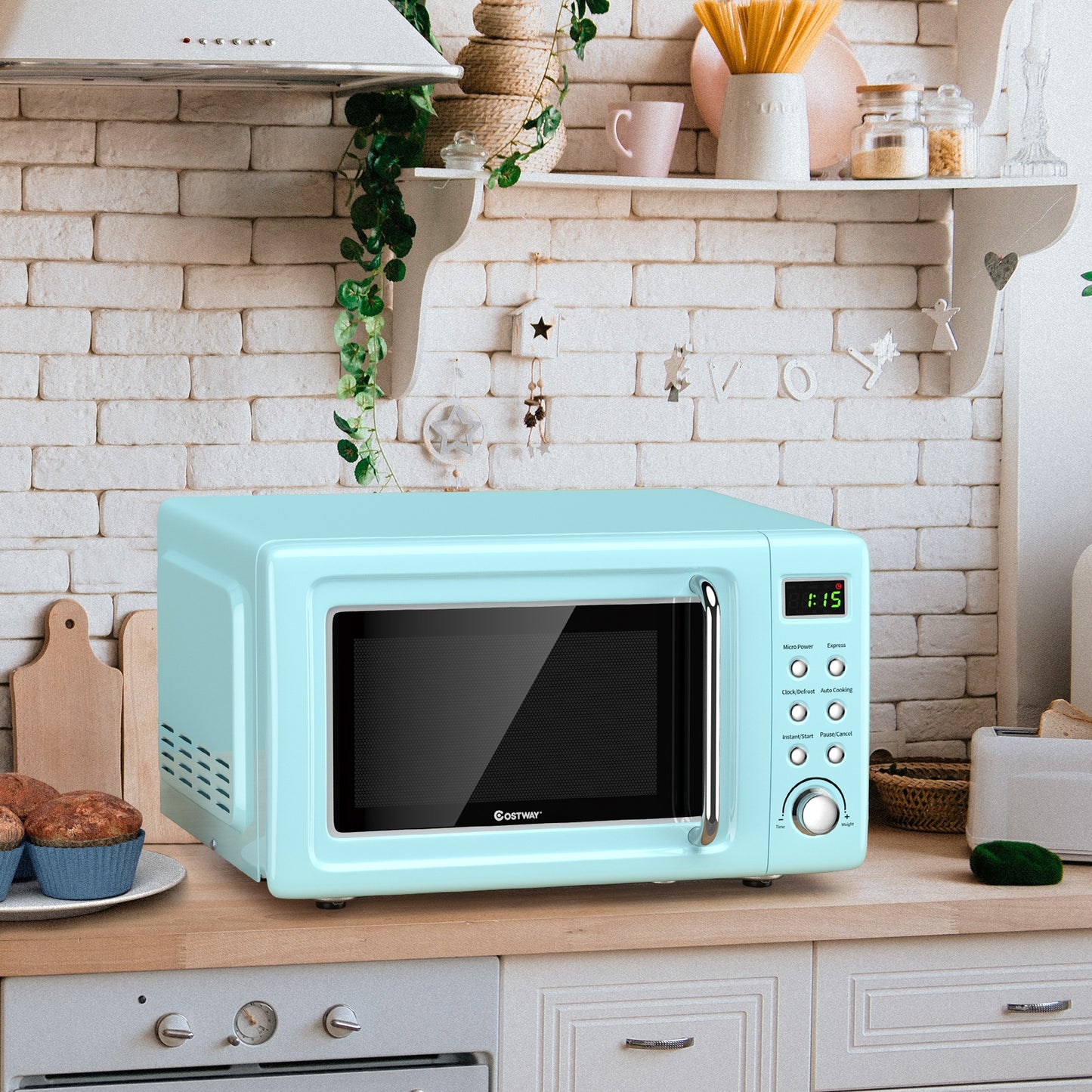 700W Retro Microwave Oven, 5 Power Levels, Auto Cook, Green Toaster Ovens at Gallery Canada