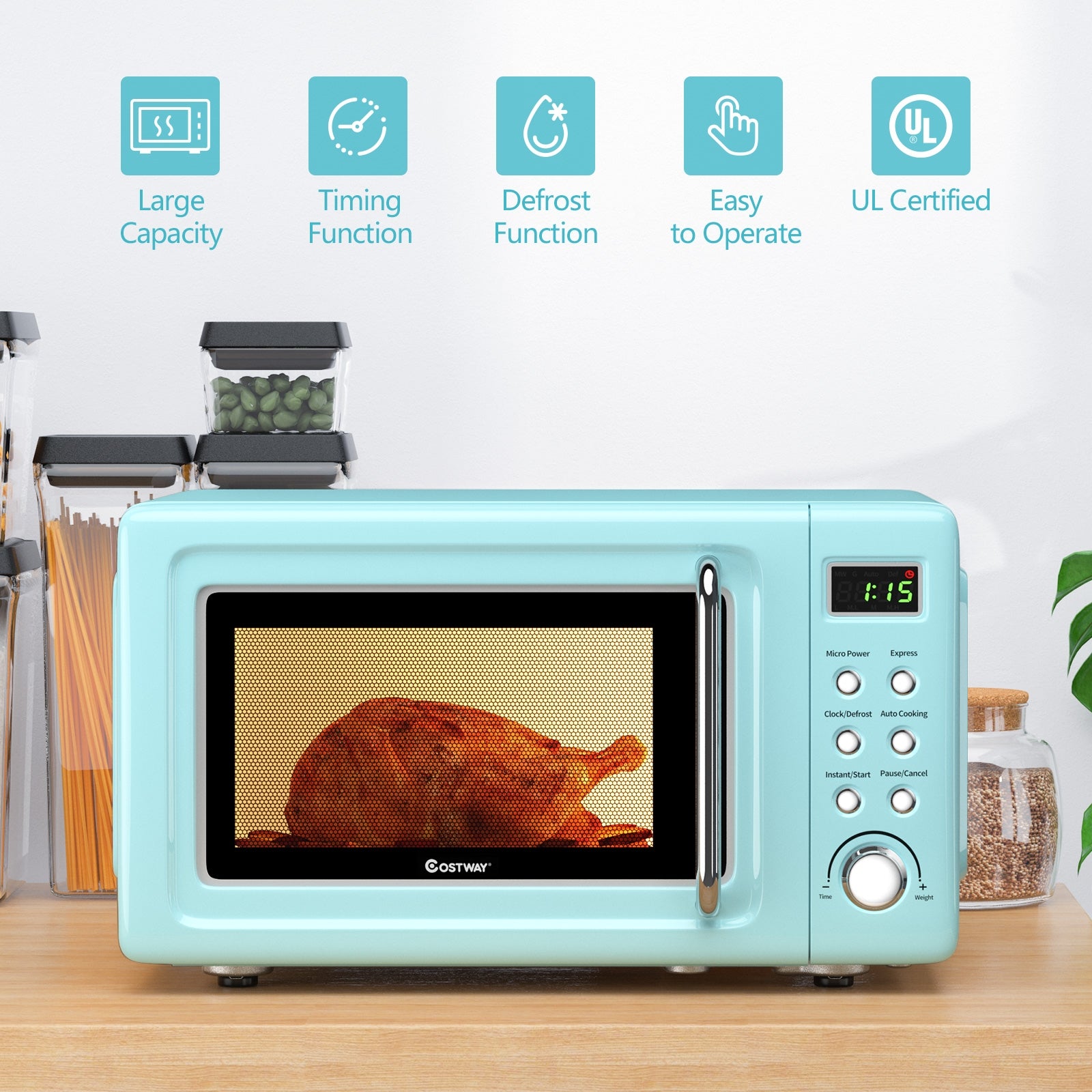 700W Retro Microwave Oven, 5 Power Levels, Auto Cook, Green Toaster Ovens at Gallery Canada