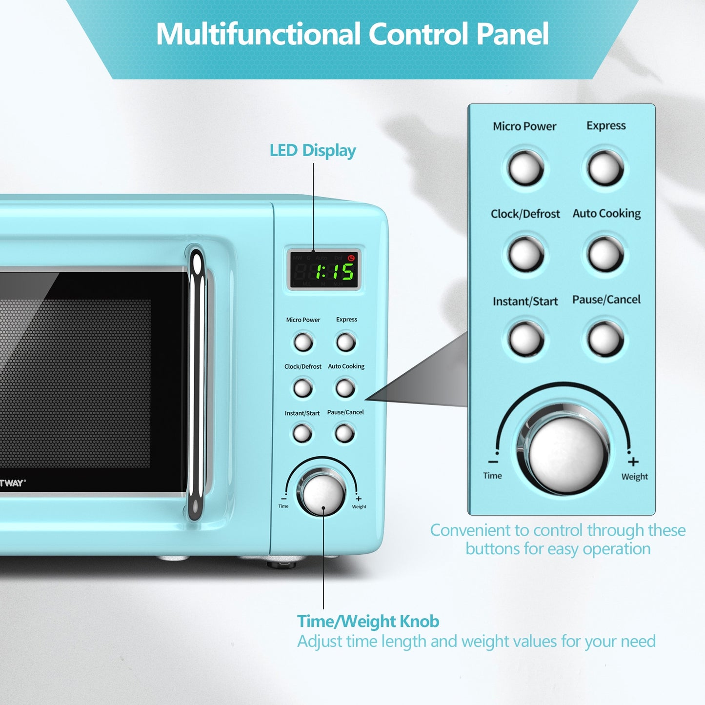 700W Retro Microwave Oven, 5 Power Levels, Auto Cook, Green Toaster Ovens at Gallery Canada